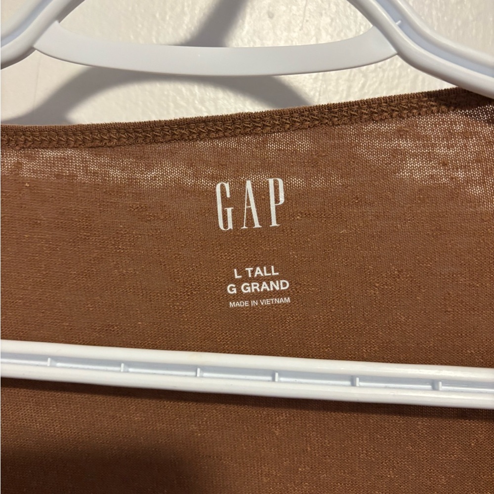 Gap Linen-Blend Boatneck Crop T-Shirt | Size Large Tall | Burnt Orange - Picture 5 of 6